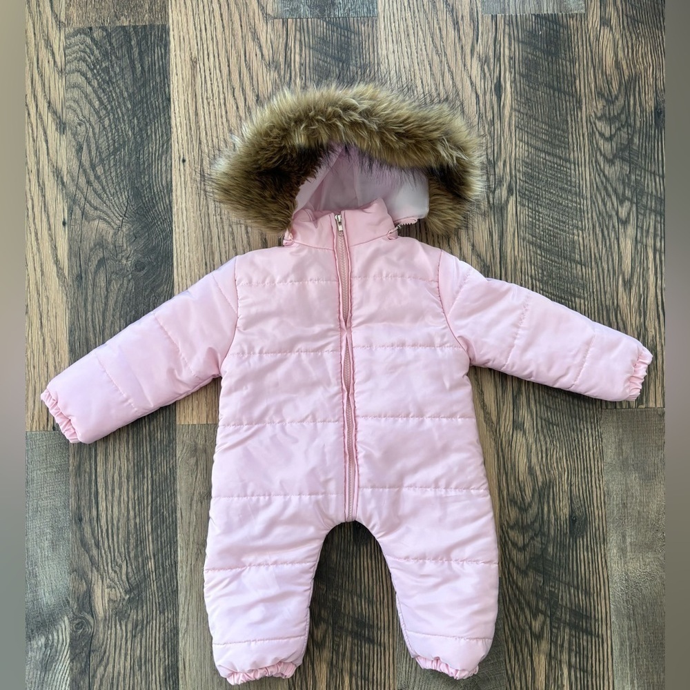 NWOT Pink Puffer‎ Snow Suit Hooded Full Zip Size 12 months pink